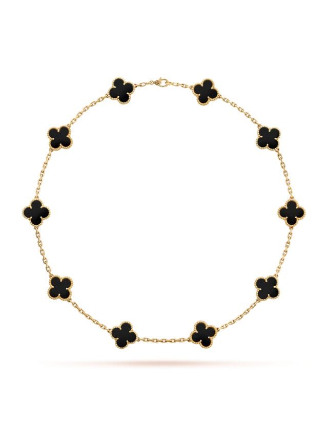 Vintage Alhambra necklace 10 motifs in 18K yellow gold Onyx, SGD 13,500 (approximately P585,069.75), VAN CLEEF & ARPELS, vancleefarpels.com